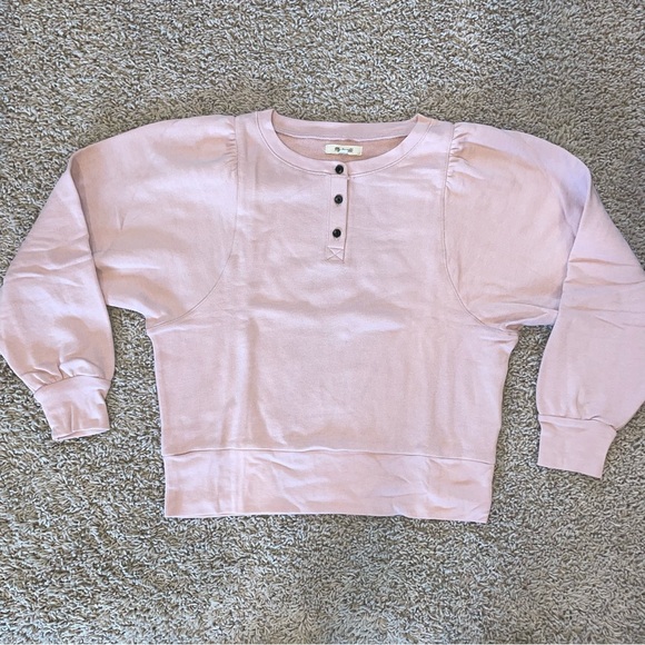 Madewell Henley Puff-Sleeve Sweatshirt Wisteria Dove Pink Size Medium - Picture 1 of 10